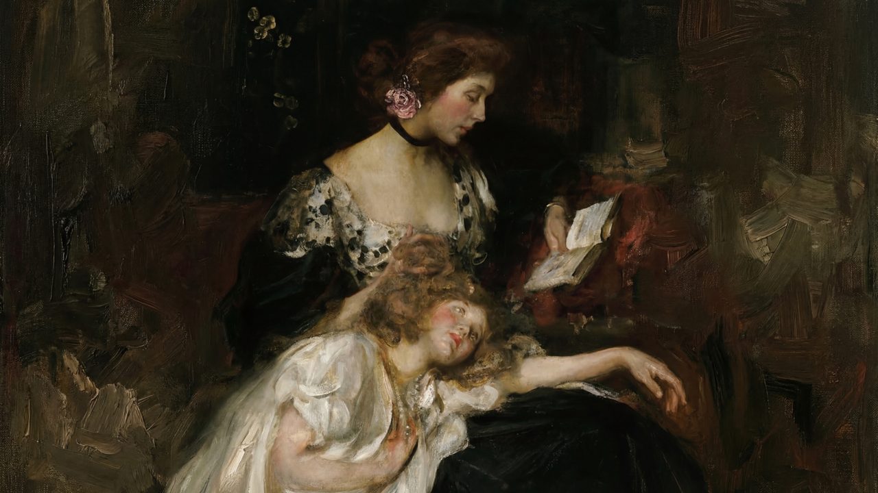 Dark Academia Frame TV Art, Moody Vintage Oil Painting (Two Women Reading Letter)