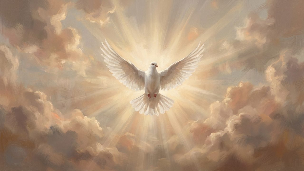 Christian Frame TV Art, Jesus Religious Oil Painting (Dove in Radiant Light)