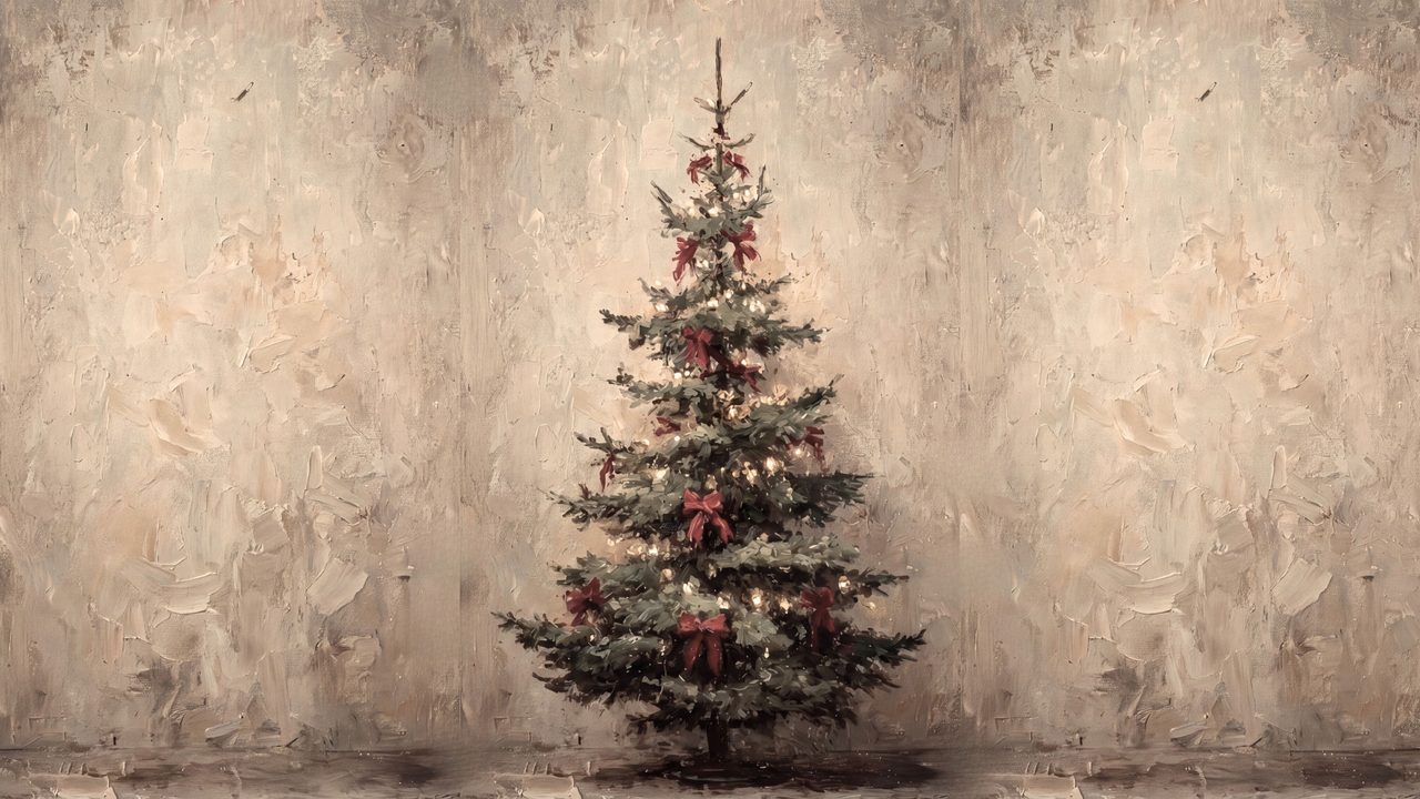 Christmas Frame TV Art, Vintage Holiday Oil Painting (Small Christmas Tree)