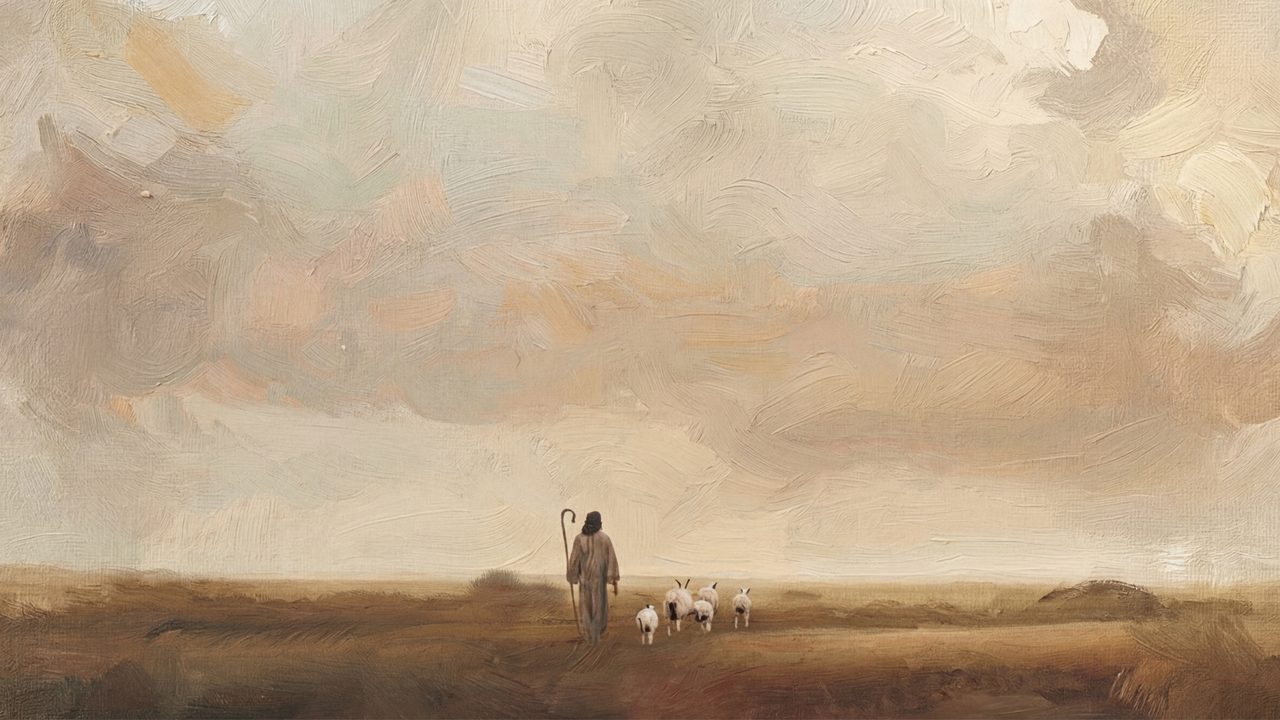The Good Shepherd Samsung Frame TV Art, Jesus Leading Sheep Screen Decor, Christian Religious Oil Painting