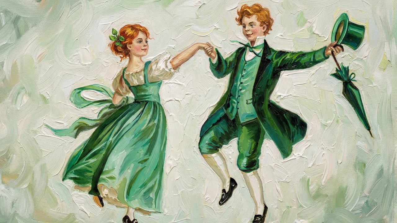 St. Patrick’s Day Samsung Frame TV Art, Irish Dancers TV Decor, Green Aesthetic Screen Art
