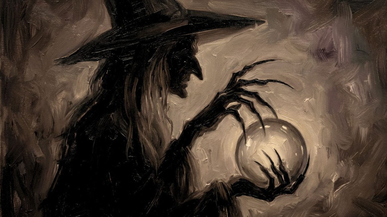 Halloween Frame TV Art, Vintage Moody Oil Painting (Witch with Crystal Ball)