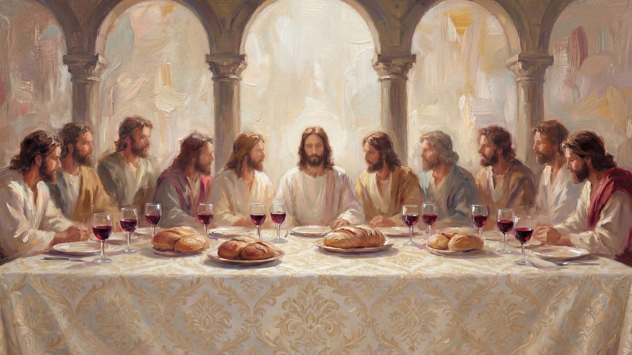 The Last Supper Samsung Frame TV Art, Jesus Christ & Apostles Screen Decor, Christian Religious Oil Painting