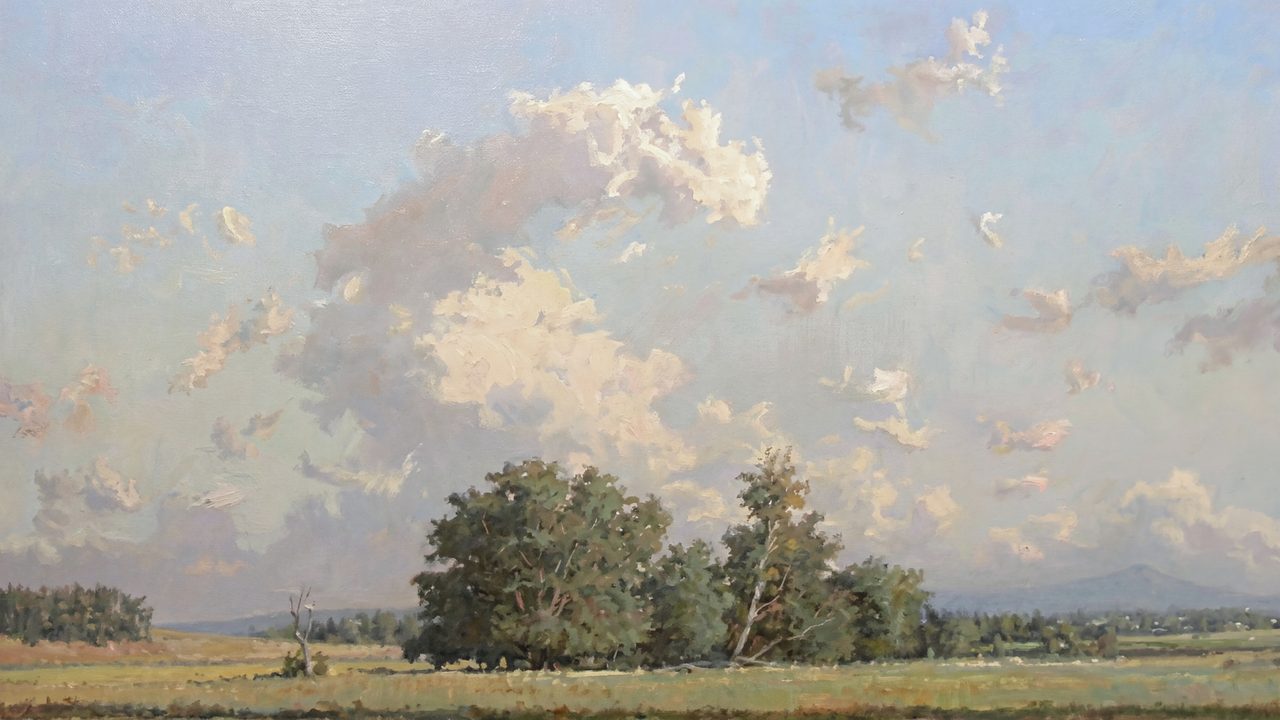 Vintage Frame TV Art, Antique Landscape Oil Painting (Trees Under Summer Clouds)