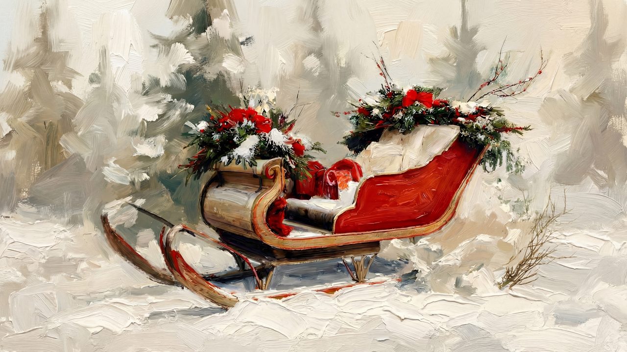 Christmas Sleigh Frame TV Art – Festive Winter Sleigh Scene, Cozy Holiday Frame TV Art for Samsung Frame TV