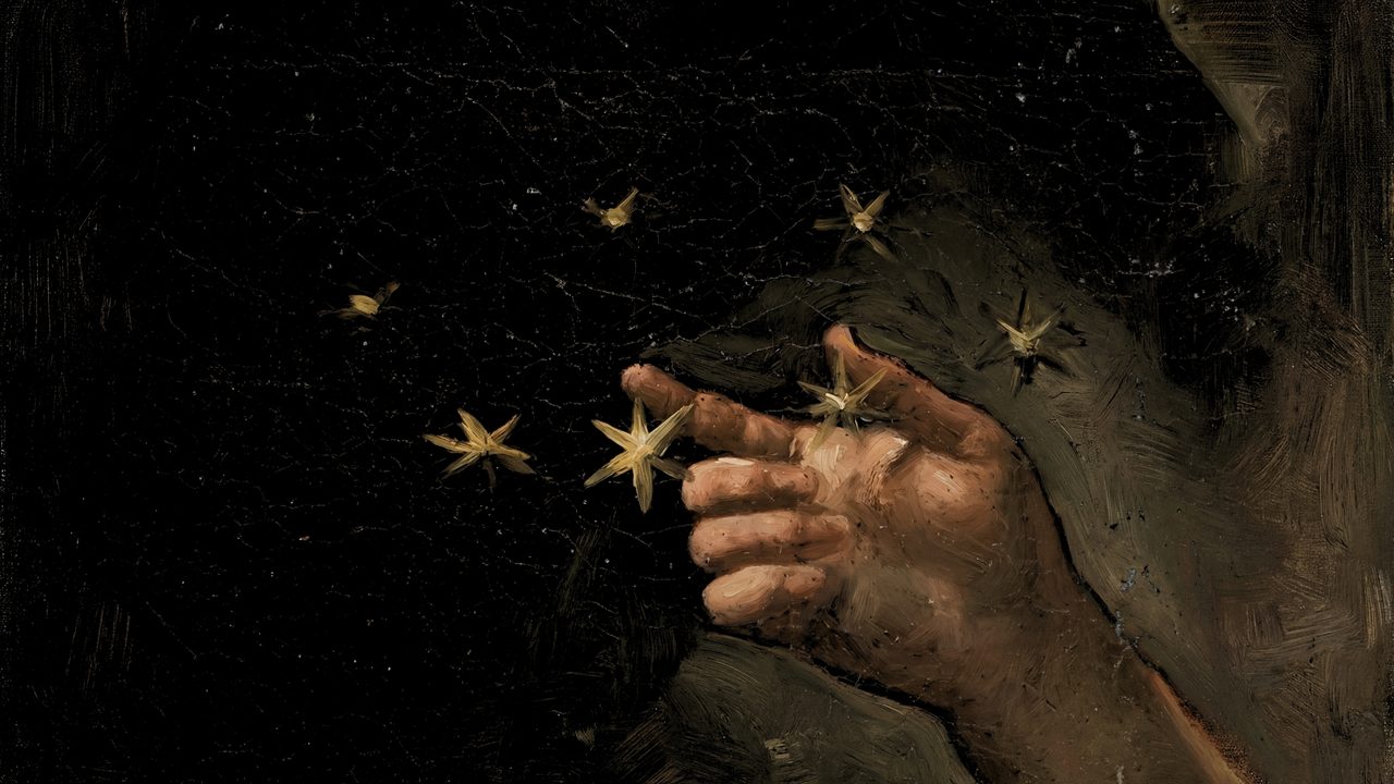 Dark Academia Frame TV Art, Moody Vintage Oil Painting (Hand Catching Stars)