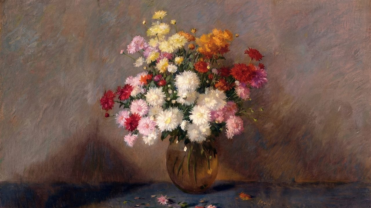 Valentine Frame TV Art, Romantic Vintage Oil Painting (Mixed Flowers in Vase)