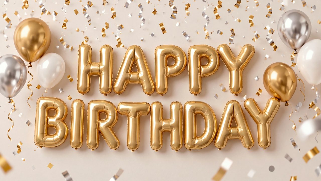 Happy Birthday Frame TV Art, Colorful Party TV Background (Gold Birthday with Confetti)