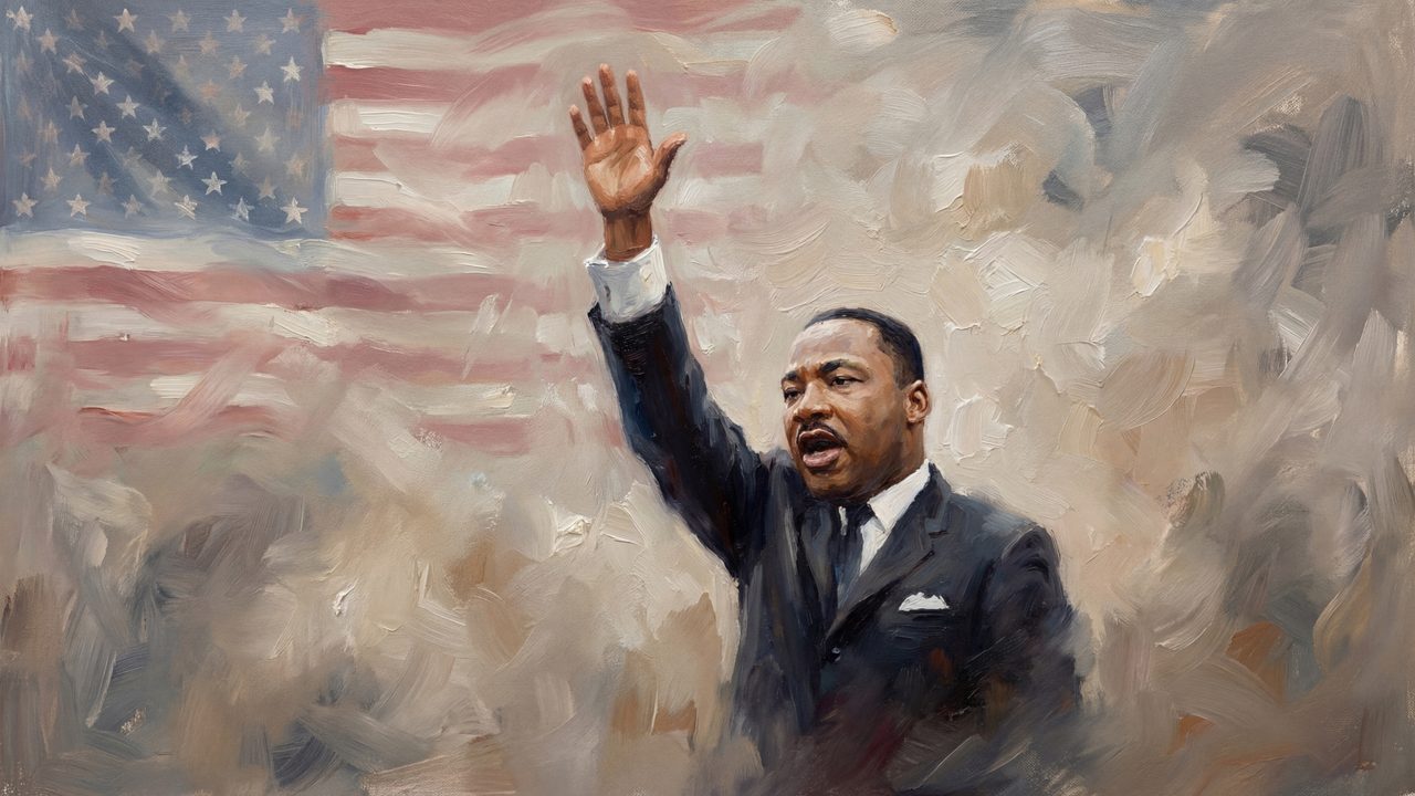 Martin Luther King Jr. Day Frame TV Art, Historical Portrait Oil Painting (Martin Luther King Jr Waving)