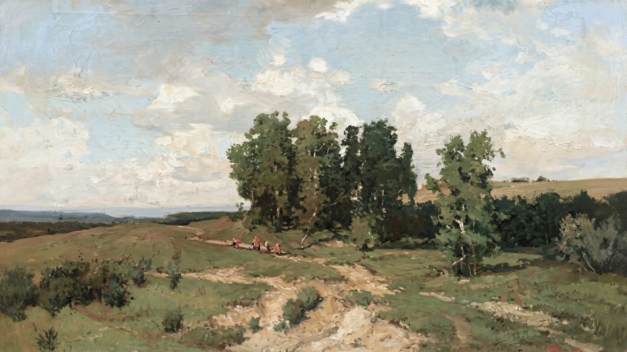 Vintage Frame TV Art, Antique Landscape Oil Painting (Path Through Green Hills)