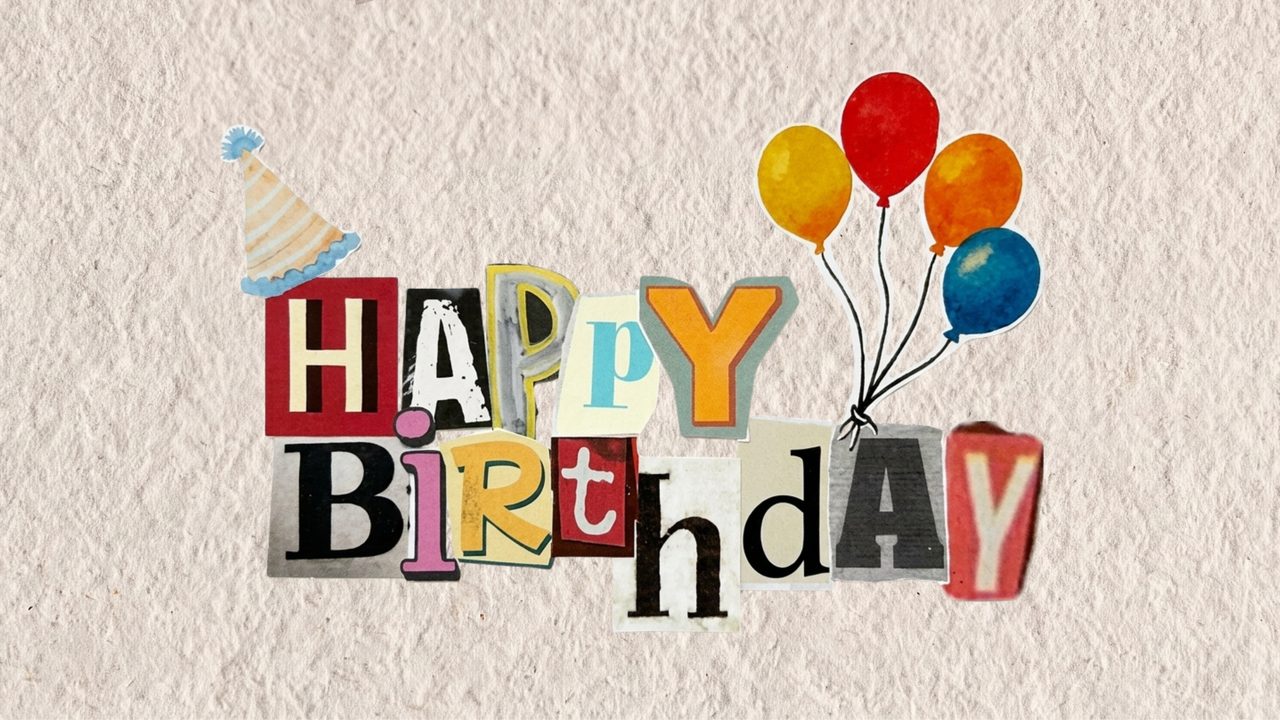 Happy Birthday Frame TV Art, Colorful Party TV Background (Collage Letters with Balloons)