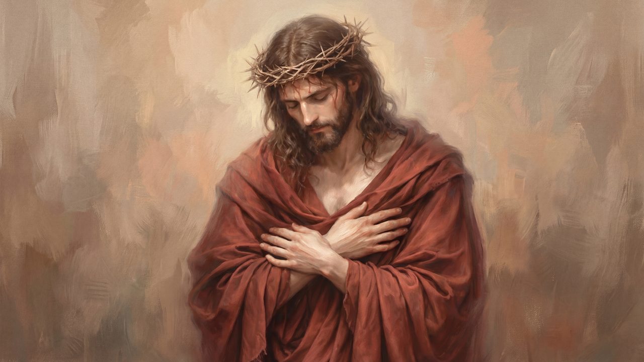 Christian Frame TV Art, Jesus Religious Oil Painting (Jesus in Red Robe with Thorns)
