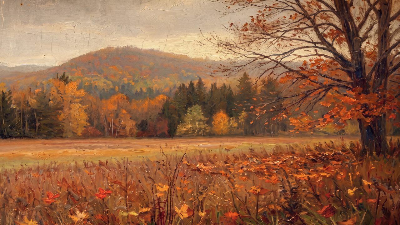 Fall Frame TV Art, Vintage Autumn Oil Painting (Autumn Hills and Forest)