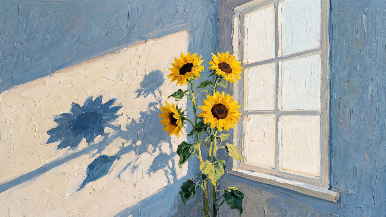 Spring Frame TV Art, Vintage Floral Landscape Oil Painting (Sunflowers by Sunny Window)