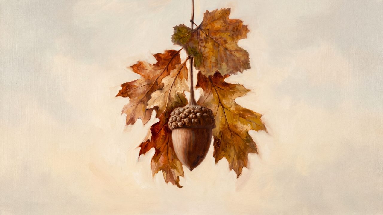 Fall Frame TV Art, Vintage Autumn Oil Painting (Acorn with Oak Leaves)