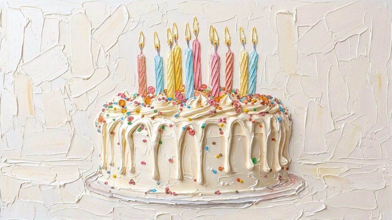 Happy Birthday Frame TV Art, Colorful Party TV Background (Birthday Cake with Candles)