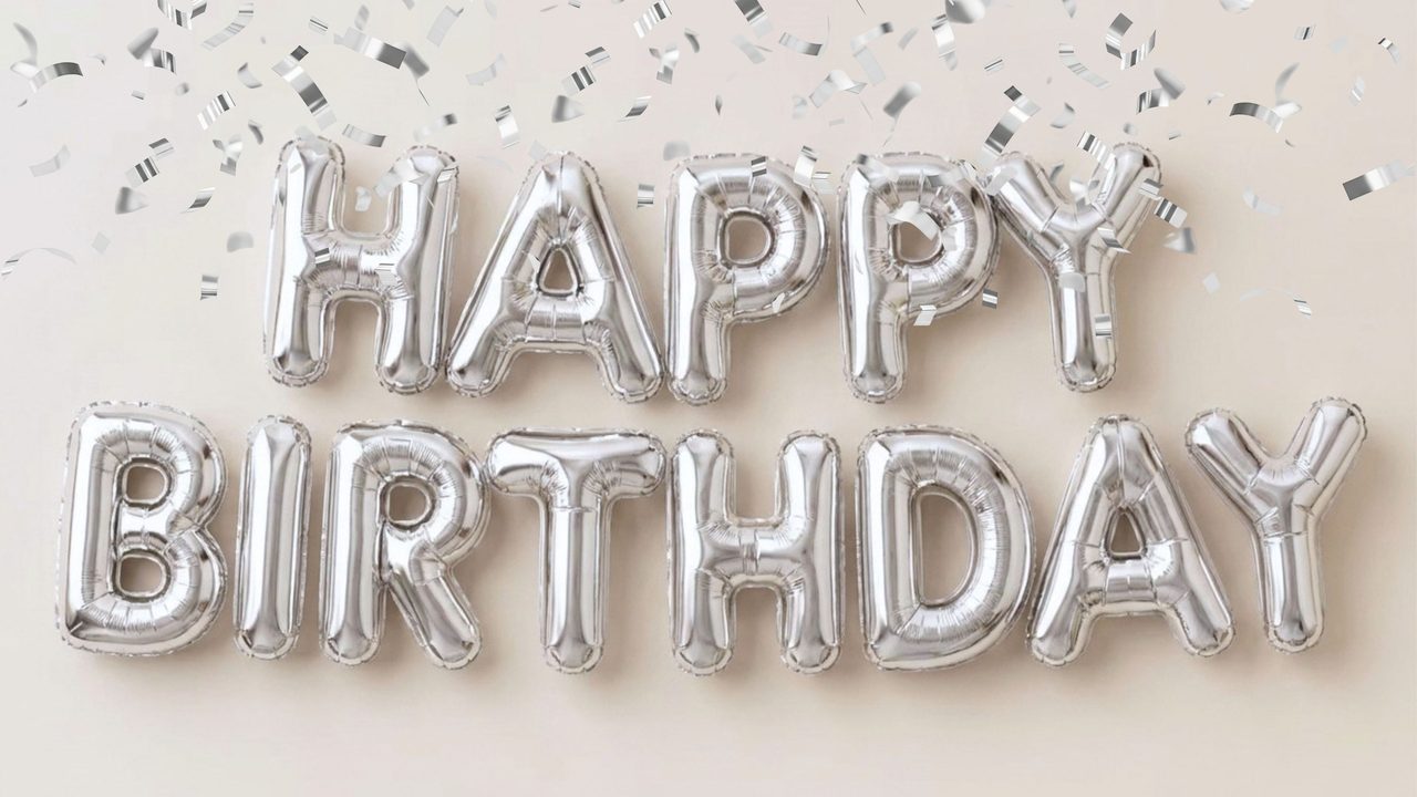 Happy Birthday Frame TV Art, Colorful Party TV Background (Happy Birthday Silver Balloons)