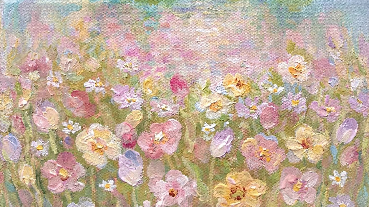 Spring Wildflower Meadow Samsung Frame TV Art, Floral Oil Painting, 4K Digital Download, Cottagecore Wall Art