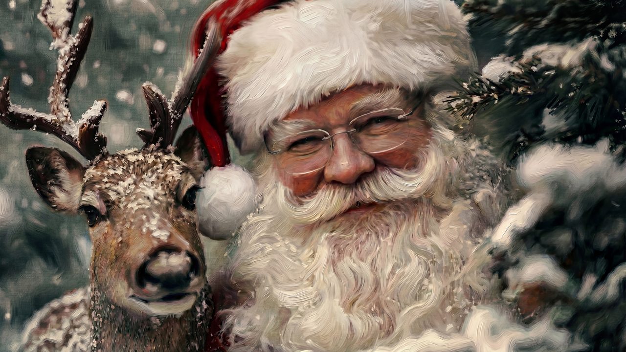 Samsung Frame TV Art Santa & Reindeer • Vintage Christmas Painting • Cozy Holiday Wall Art • Winter Decor Digital