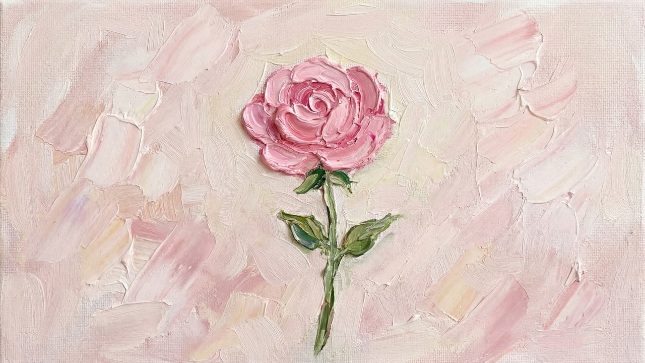 Valentine Frame TV Art, Romantic Vintage Oil Painting (Single Pink Rose)