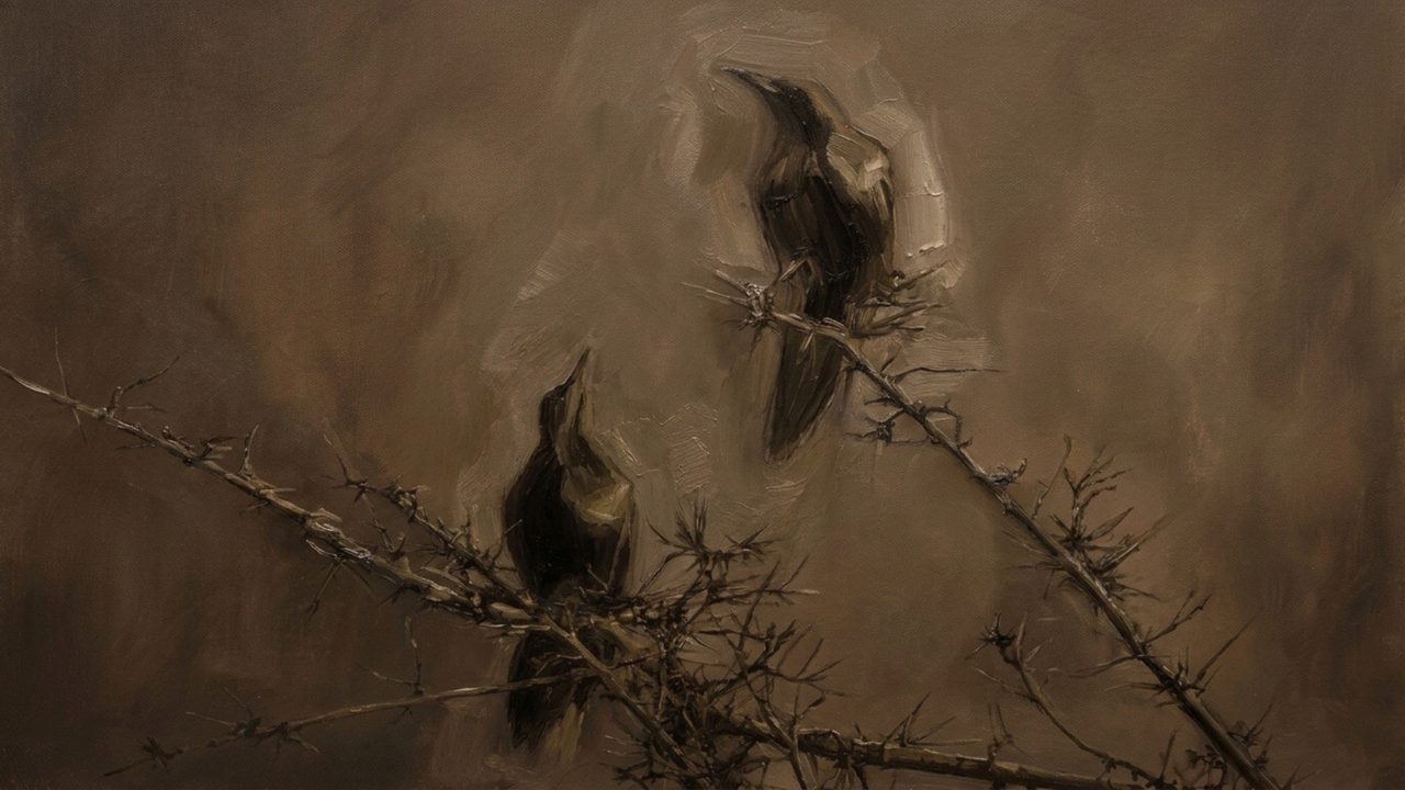 Fall Frame TV Art, Vintage Autumn Oil Painting (Crows on Thorny Branch)