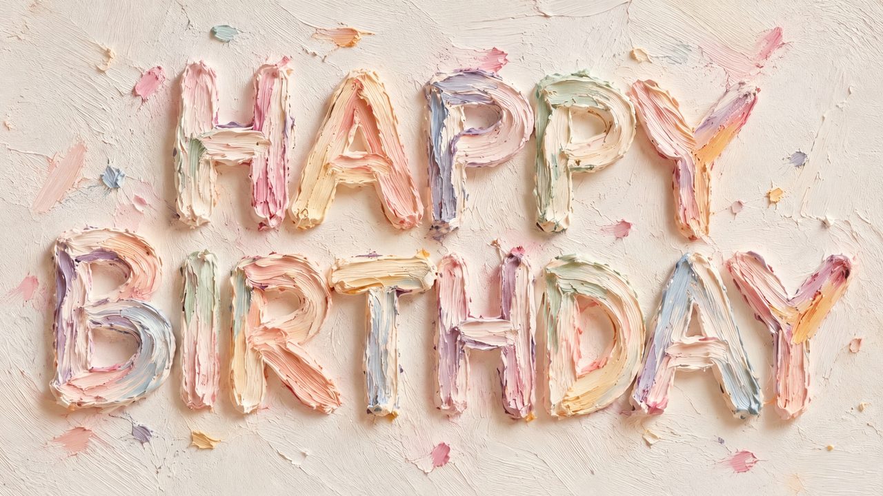 Happy Birthday Frame TV Art, Colorful Party TV Background (Pastel Textured Happy Birthday)