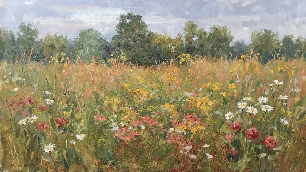 Vintage Frame TV Art, Antique Landscape Oil Painting (Summer Wildflower Meadow)