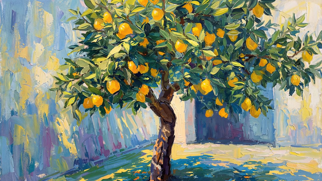 Spring Frame TV Art, Vintage Floral Landscape Oil Painting (Orange Tree in Sunlight)