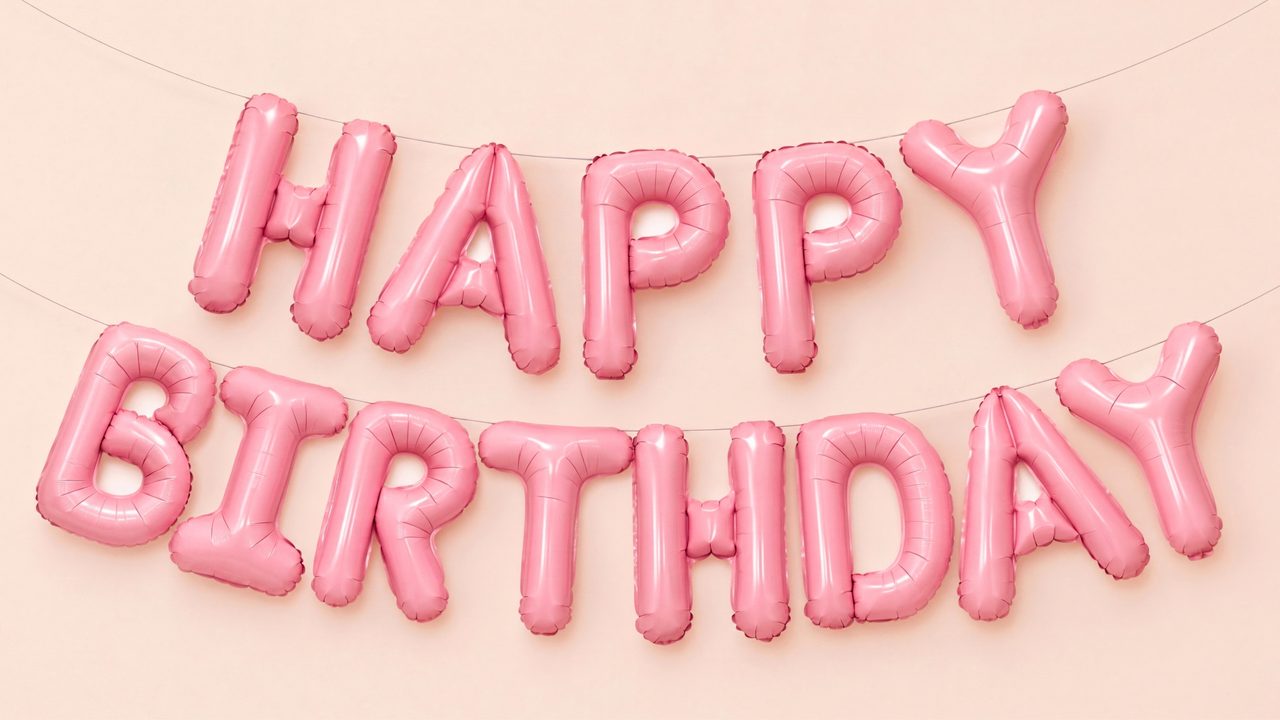 Happy Birthday Frame TV Art, Colorful Party TV Background (Pink Birthday Letters)