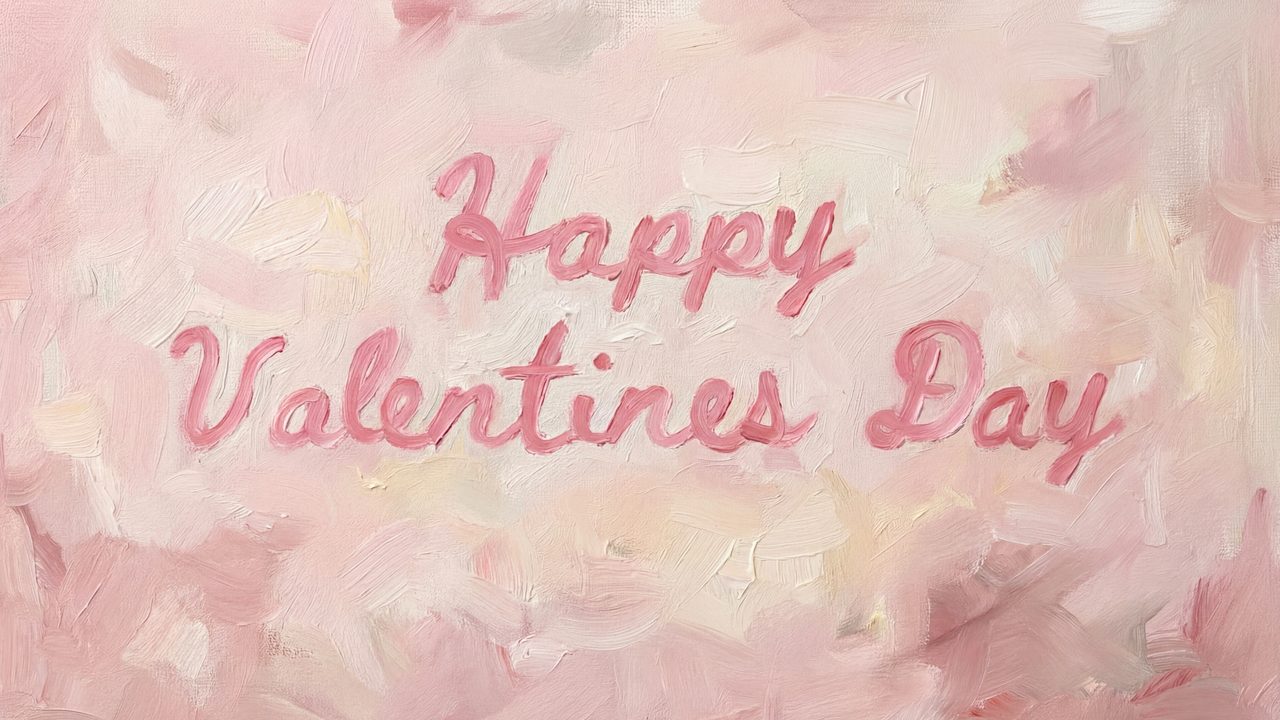 Valentine Frame TV Art, Romantic Vintage Oil Painting (Pink Happy Valentines Day)