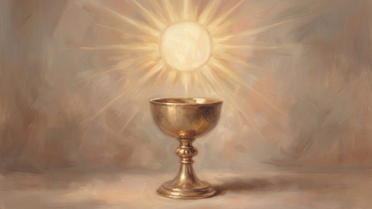 Christian Frame TV Art, Jesus Religious Oil Painting (Golden Chalice with Host)