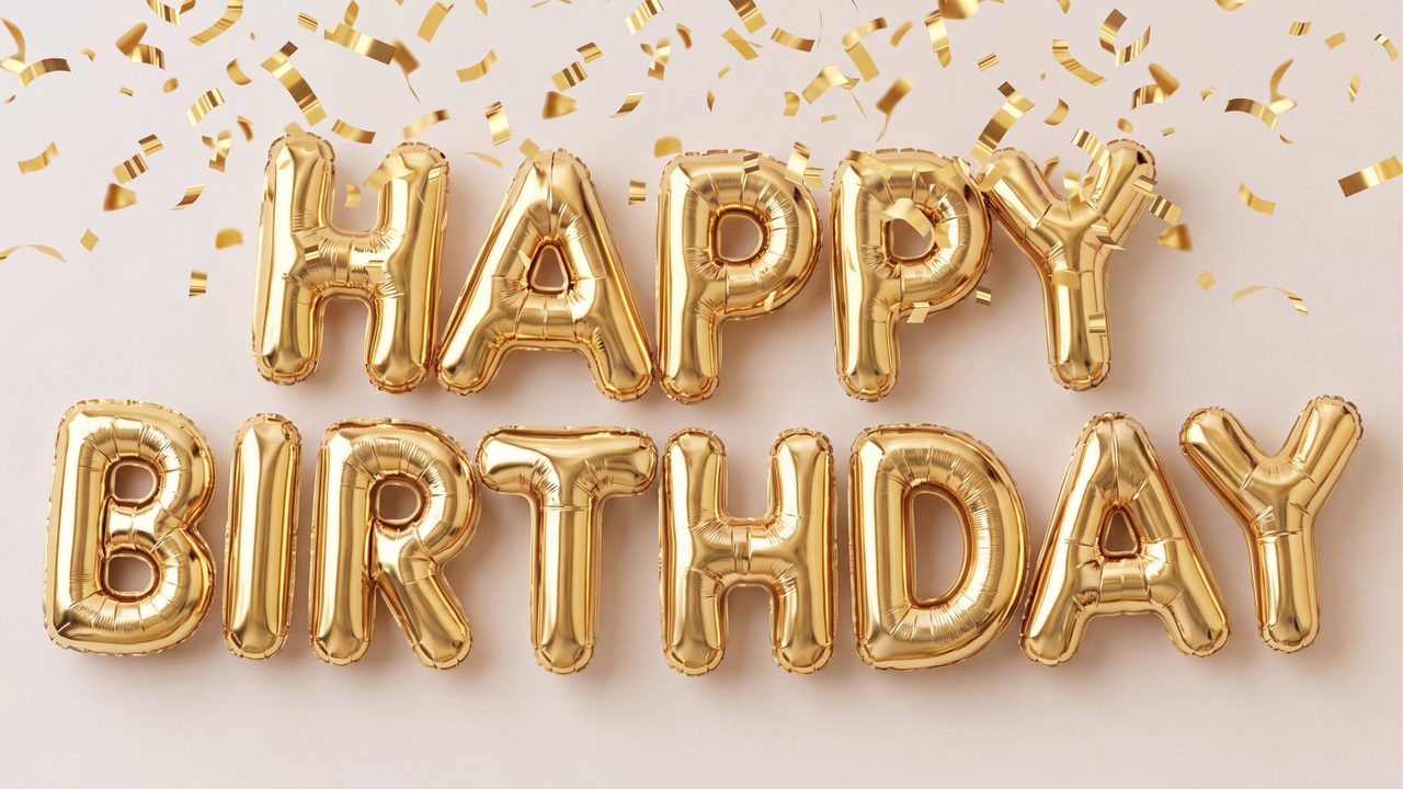 Happy Birthday Frame TV Art, Colorful Party TV Background (Happy Birthday Gold Letters)