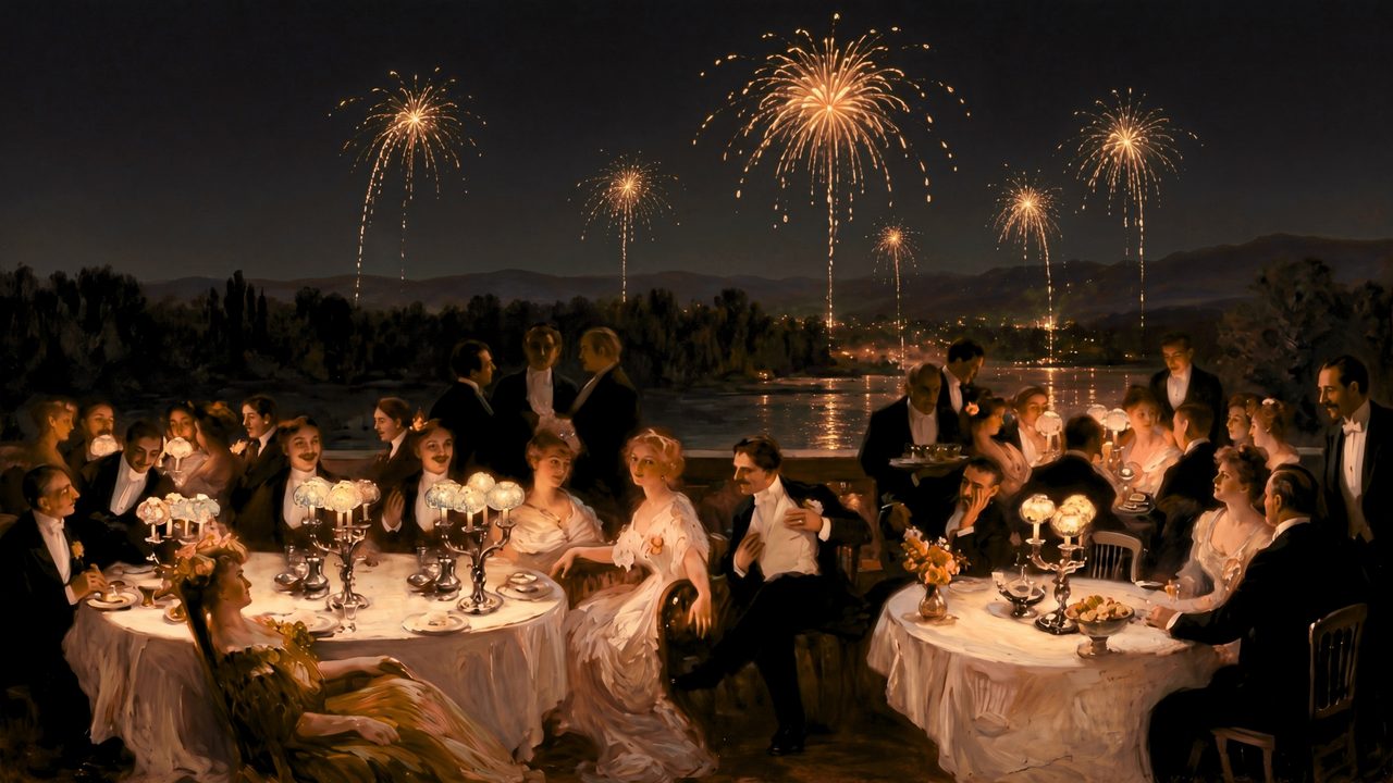 New Year Frame TV Art, Festive Celebration TV Background (New Year Dinner Party)
