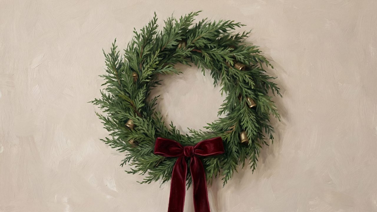 Christmas Wreath Frame TV Art – Minimal Holiday Green Wreath, Elegant Christmas Decor Frame TV Art for Samsung Frame TV