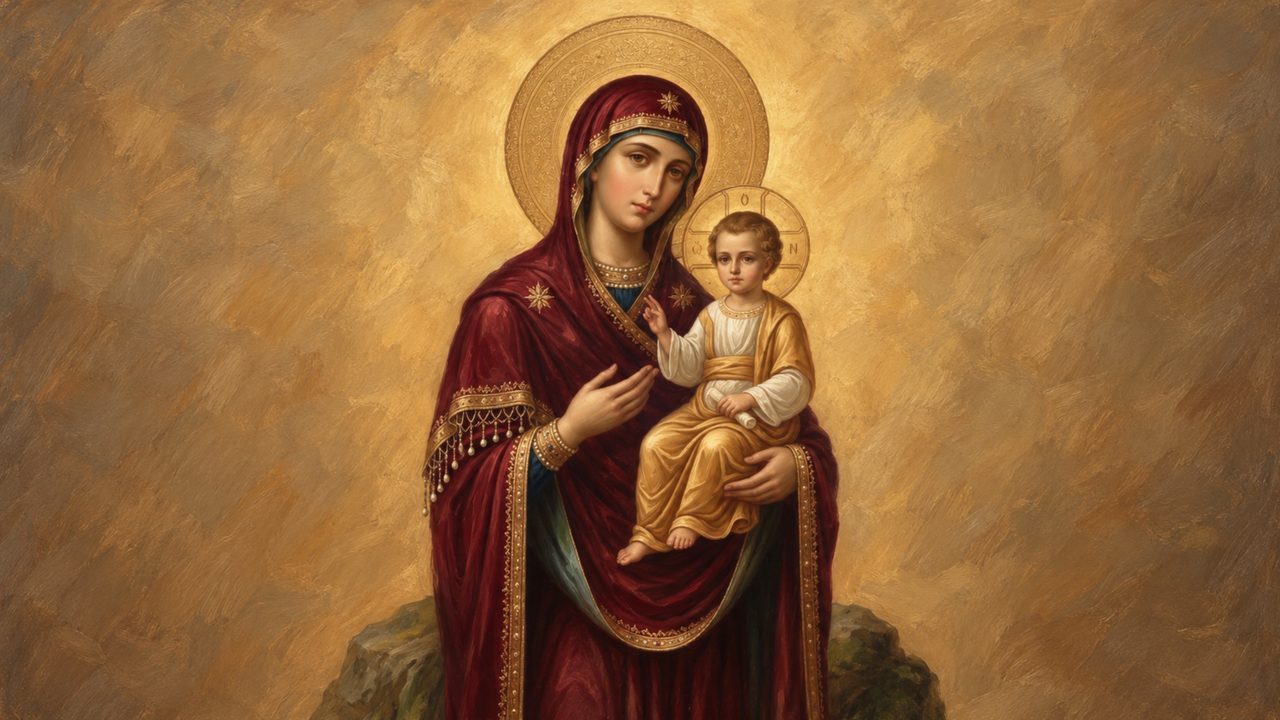 Christian Frame TV Art, Jesus Religious Oil Painting (Madonna and Child Icon)