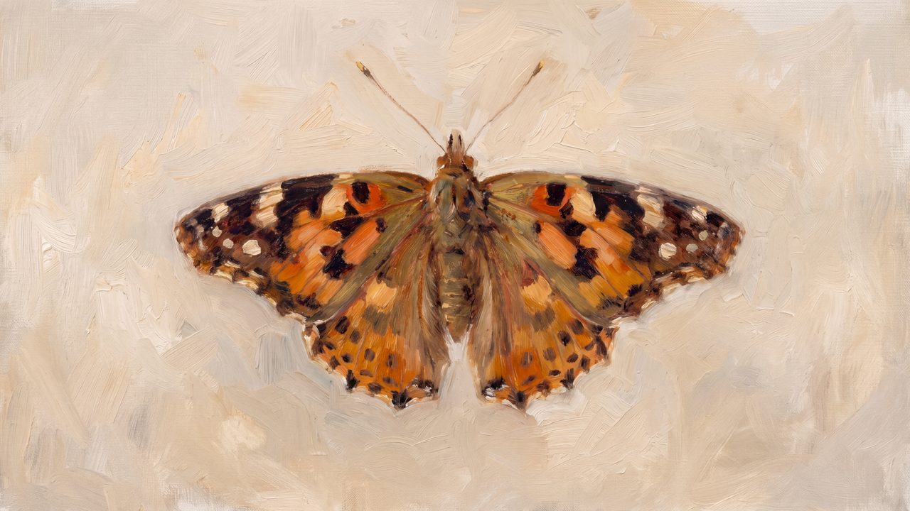 Fall Frame TV Art, Vintage Autumn Oil Painting (Painted Lady Butterfly)