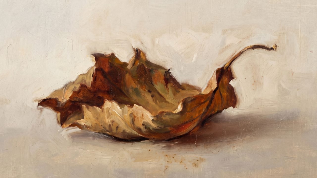 Fall Frame TV Art, Vintage Autumn Oil Painting (Single Dry Autumn Leaf)