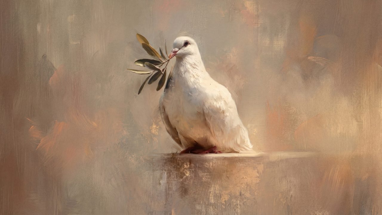 Christian Frame TV Art, Jesus Religious Oil Painting (Dove with Olive Branch)