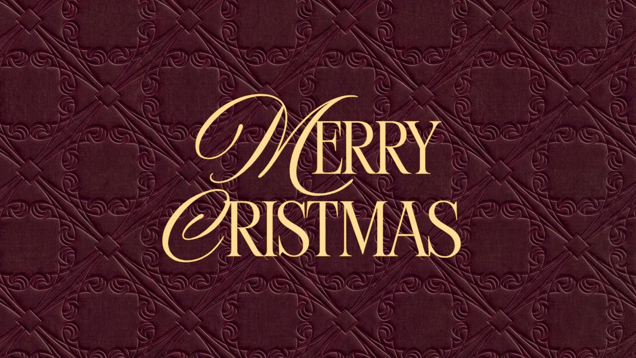 Christmas Frame TV Art, Vintage Holiday Oil Painting (Merry Christmas on Burgundy 2)