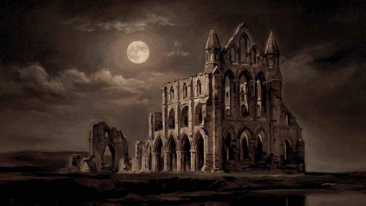 Fall Frame TV Art, Vintage Autumn Oil Painting (Ruined Abbey Under Moon)