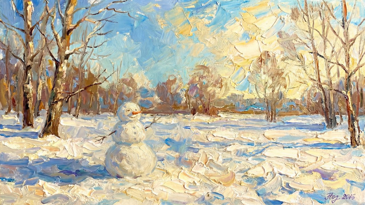Samsung Frame TV Art Snowman Winter Scene • Peaceful Snowy Landscape Painting • Cozy Winter Wall Art • Minimal Winter