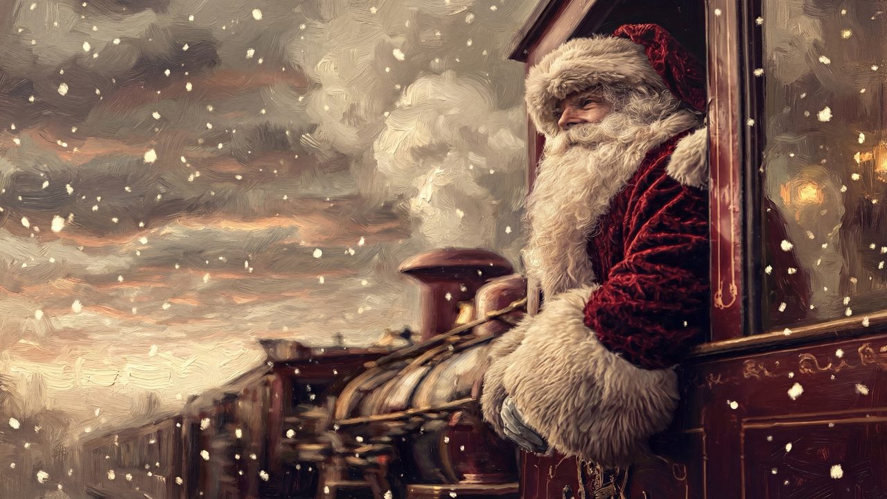 Samsung Frame TV Art Santa Express Train • Christmas Express Railway Artwork • Vintage Santa Claus Train Wall Art
