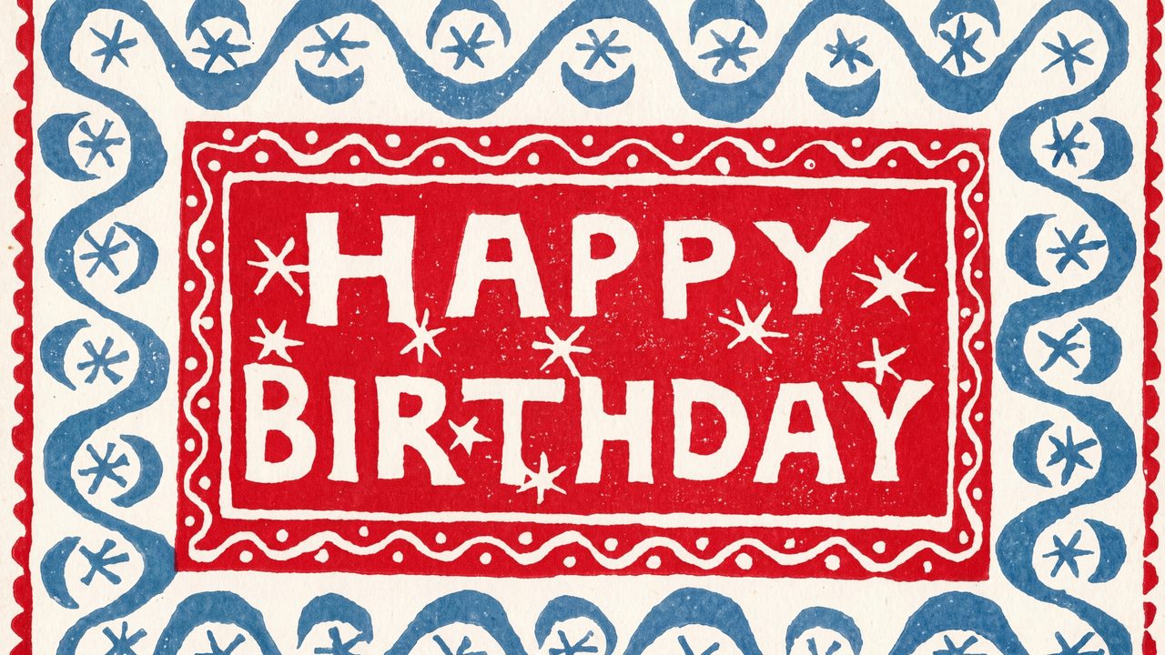 Happy Birthday Frame TV Art, Colorful Party TV Background (Red and Blue Folk Birthday)