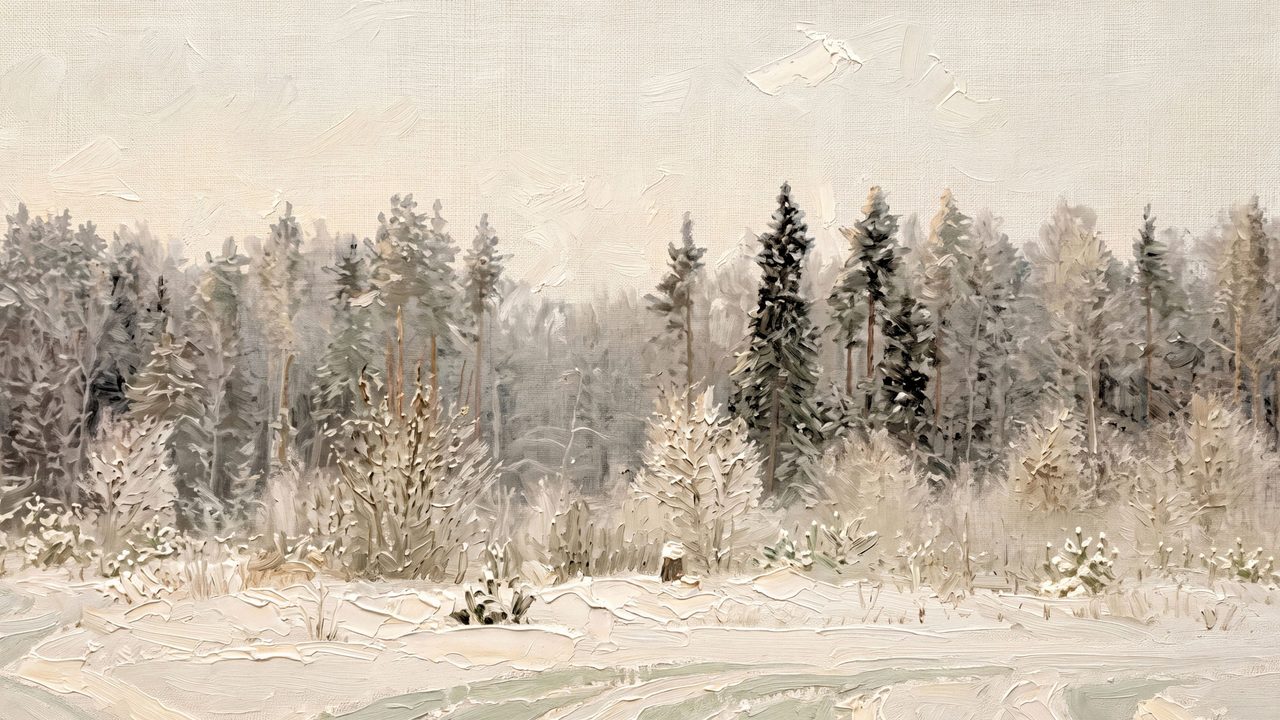 Christmas Frame TV Art, Vintage Holiday Oil Painting (Frosted Forest Edge)