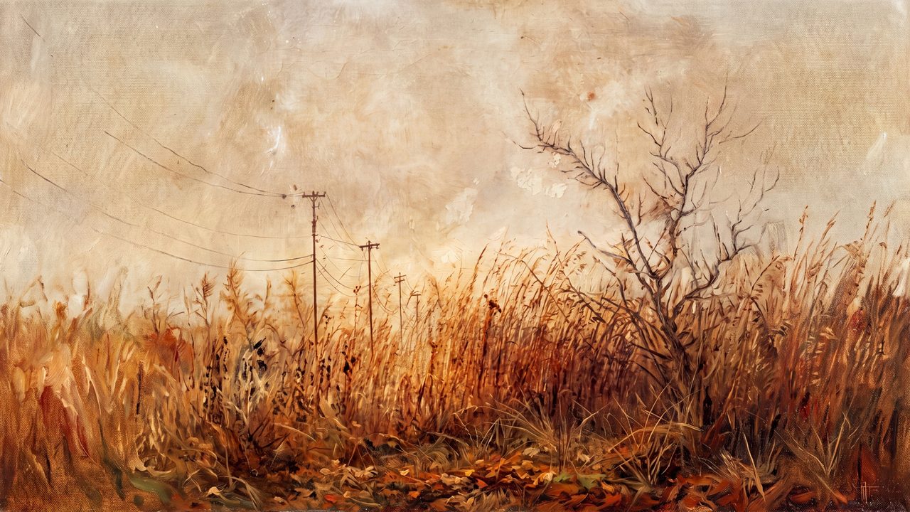 Fall Frame TV Art, Vintage Autumn Oil Painting (Autumn Grass with Bare Tree)
