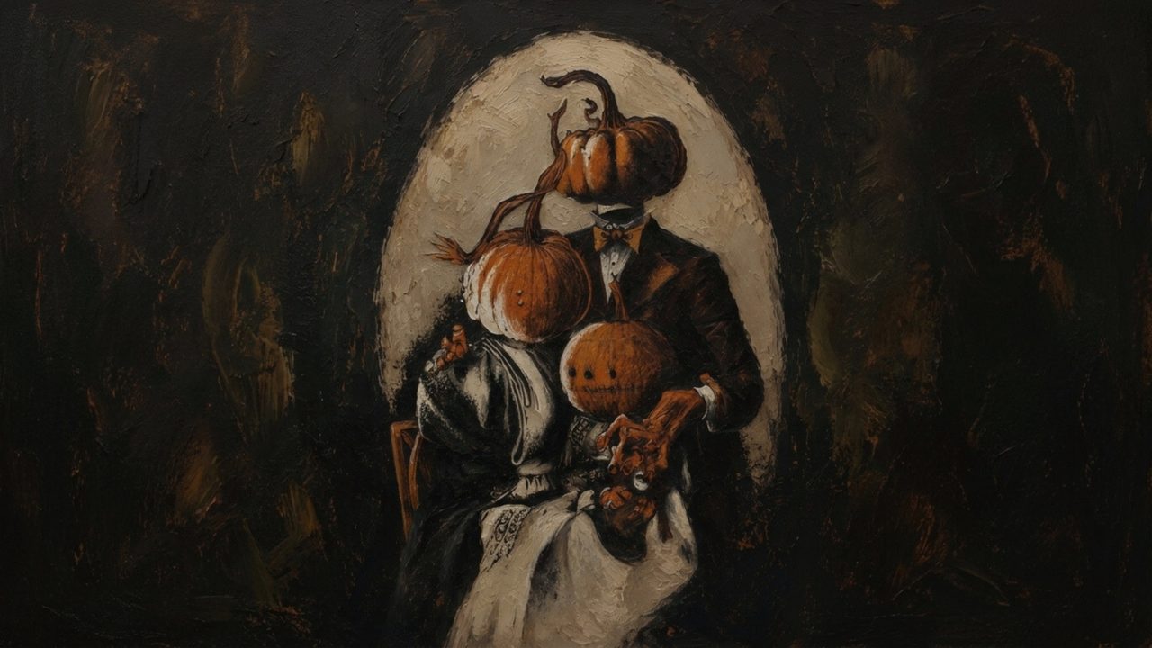 Fall Frame TV Art, Vintage Autumn Oil Painting (Pumpkin Head Figure Portrait)