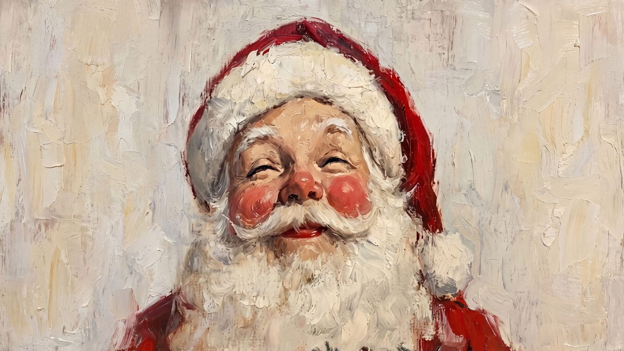 Christmas Frame TV Art, Vintage Holiday Oil Painting (Jolly Santa Face)