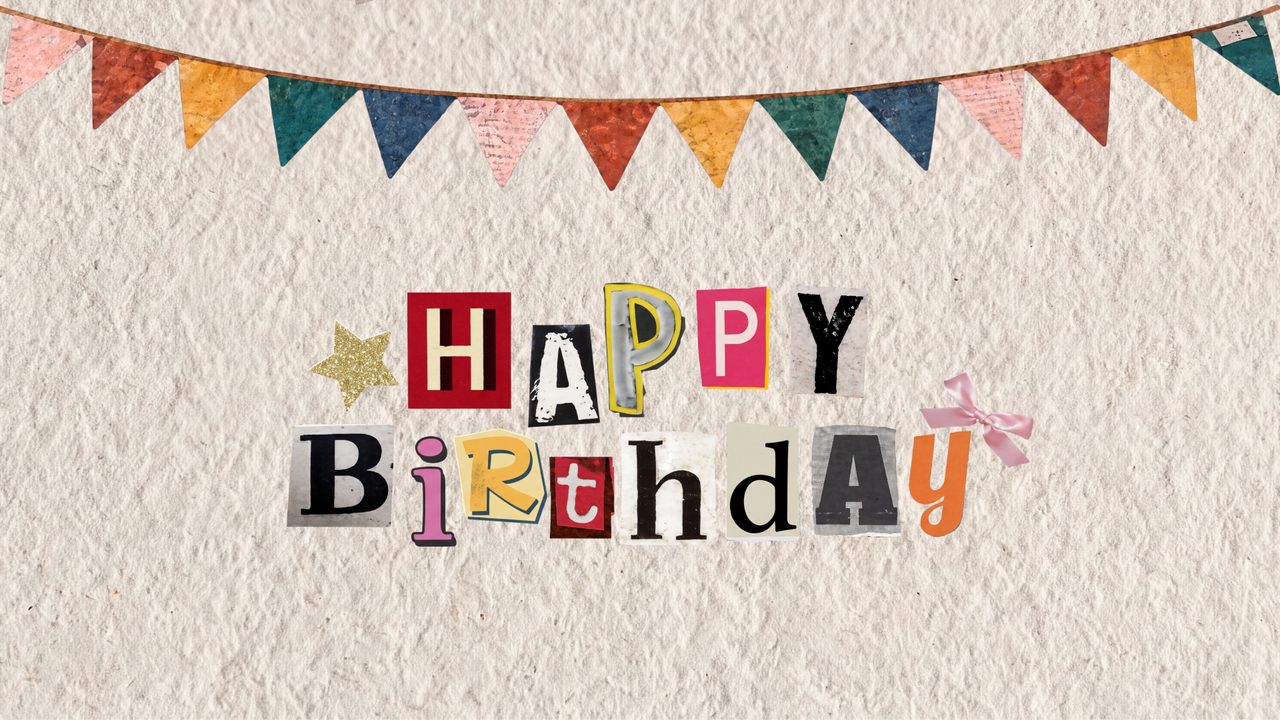 Happy Birthday Frame TV Art, Colorful Party TV Background (Ransom Letter Birthday Bunting)