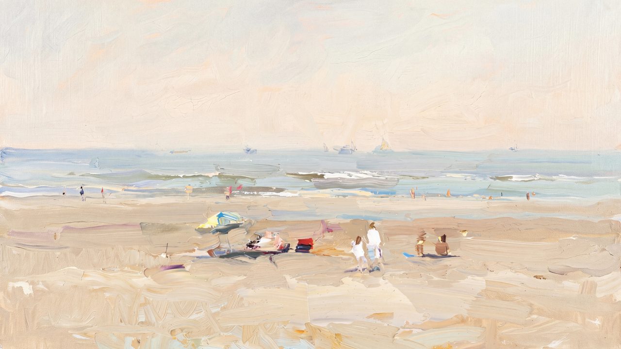 Summer Frame TV Art, Coastal Beach Oil Painting (Quiet Sandy Beach)