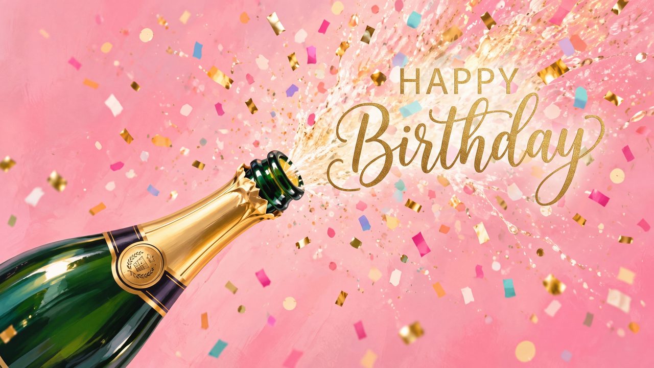 Happy Birthday Frame TV Art, Colorful Party TV Background (Champagne Birthday Celebration)